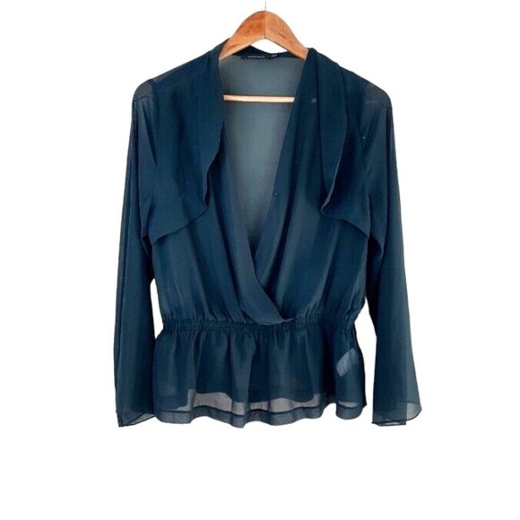 Portmans Tops - Portmans Sz 12 Top Blouse emerald green sheer Long Sleve Peplum ruffles NEW wrap